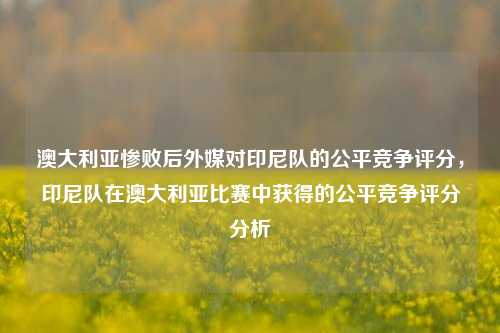 澳大利亚惨败后外媒对印尼队的公平竞争评分，印尼队在澳大利亚比赛中获得的公平竞争评分分析