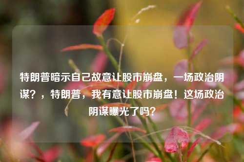 特朗普暗示自己故意让股市崩盘，一场政治阴谋？，特朗普，我有意让股市崩盘！这场政治阴谋曝光了吗？