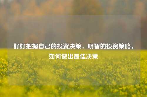 好好把握自己的投资决策，明智的投资策略，如何做出最佳决策