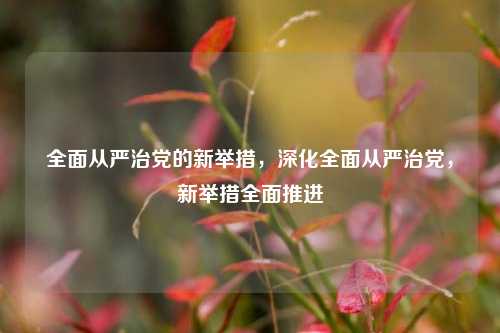 全面从严治党的新举措，深化全面从严治党，新举措全面推进