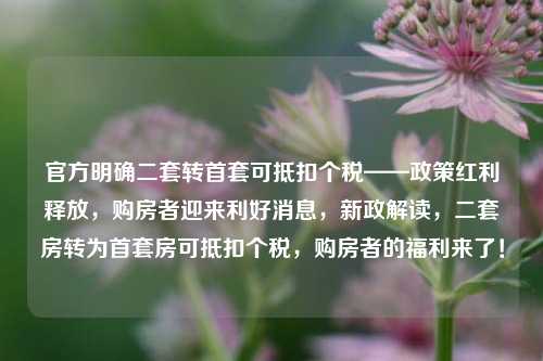 官方明确二套转首套可抵扣个税——政策红利释放，购房者迎来利好消息，新政解读，二套房转为首套房可抵扣个税，购房者的福利来了！