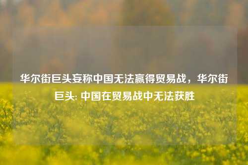 华尔街巨头妄称中国无法赢得贸易战，华尔街巨头: 中国在贸易战中无法获胜