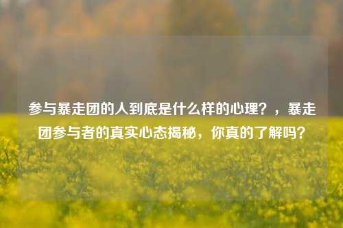 参与暴走团的人到底是什么样的心理？，暴走团参与者的真实心态揭秘，你真的了解吗？
