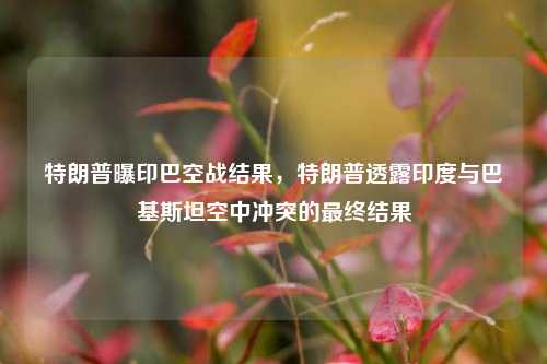 特朗普曝印巴空战结果，特朗普透露印度与巴基斯坦空中冲突的最终结果