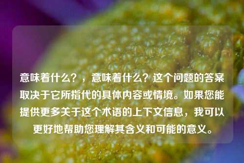 意味着什么？，意味着什么？这个问题的答案取决于它所指代的具体内容或情境。如果您能提供更多关于这个术语的上下文信息，我可以更好地帮助您理解其含义和可能的意义。