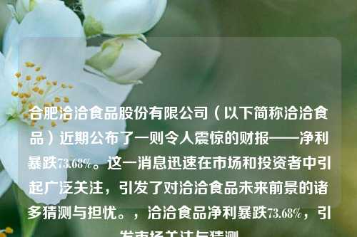 合肥洽洽食品股份有限公司（以下简称洽洽食品）近期公布了一则令人震惊的财报——净利暴跌73.68%。这一消息迅速在市场和投资者中引起广泛关注，引发了对洽洽食品未来前景的诸多猜测与担忧。，洽洽食品净利暴跌73.68%，引发市场关注与猜测